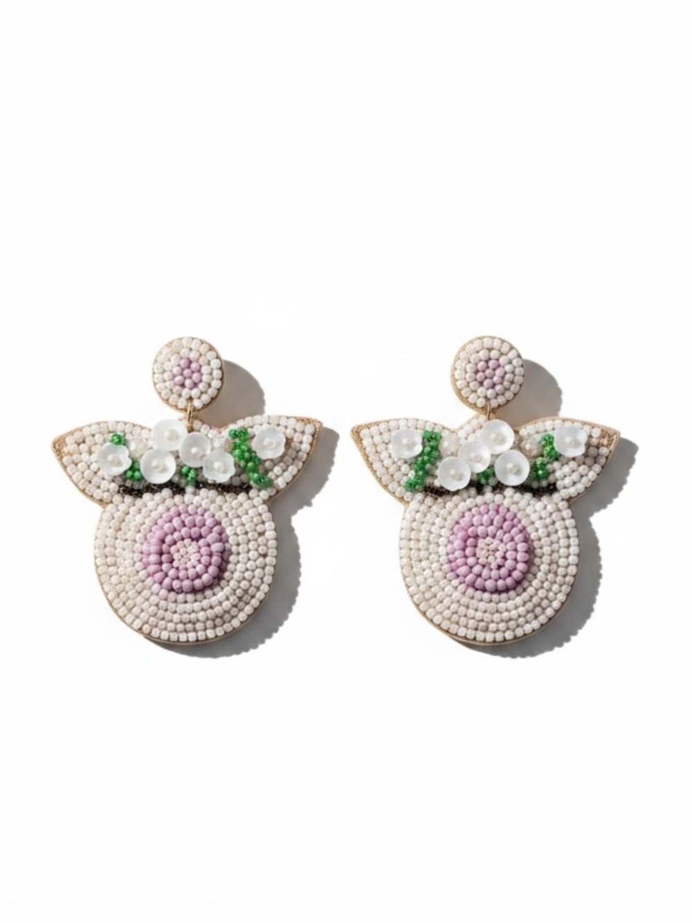 Viola Seed Bead Piggy Earrings w Flower Crown